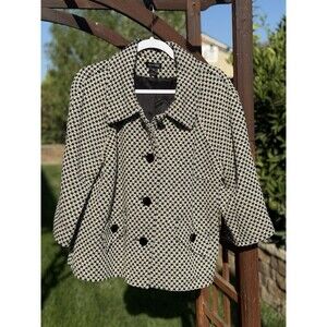 Spense Lined Coat Ivory Black Geometric Lattice Print 3/4 Sleeve Women's Size XL